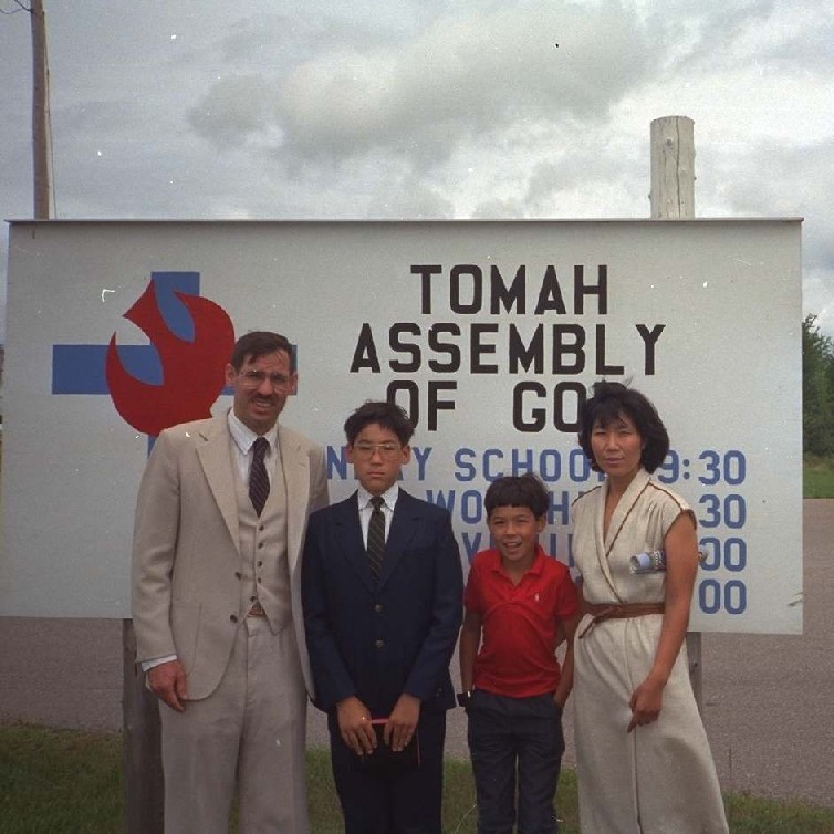 Family at AG Church in Tomah, Wisconsin, in 1986