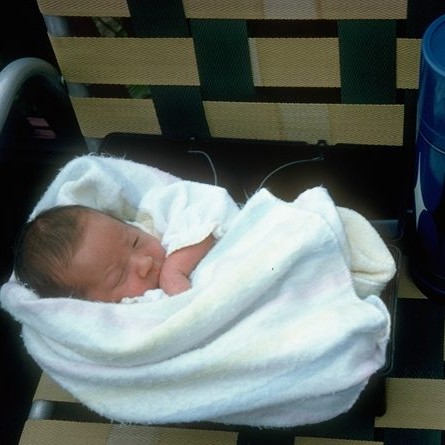 New-born Zachary in a lunch bucket / 1975